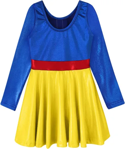 Miniatura 4 de EQSJIU Leotardo de baile de manga larga para niñas, vestido de ballet brillante con copo de nieve, tutú con falda tutú para niñas