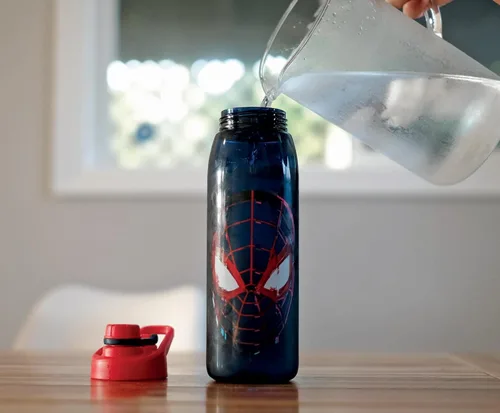 Miniatura 4 de Spider-Man Marvel Miles Morales - Botella de agua deportiva de 28 onzas, jarra de agua de plástico sin BPA con tapa superior de rosca a prueba