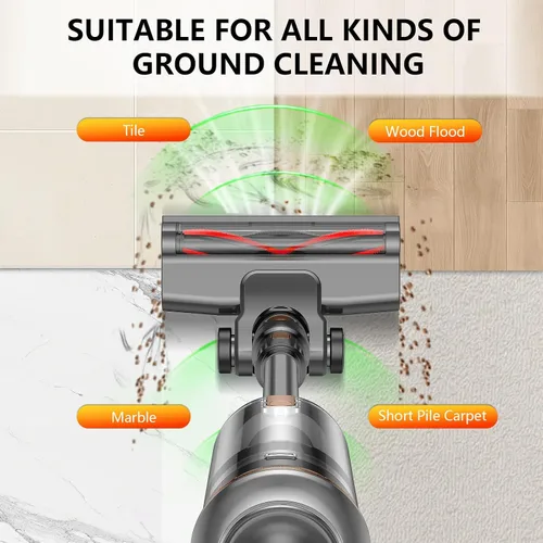 Miniatura 2 de Aspiradora inalámbrica, 600 W, 55 KPA, 60 minutos para el hogar, aspiradora inalámbrica antienredos, aspiradora recargable con luz verde, potente