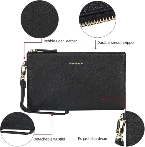 Miniatura 3 de DORIS&JACKY Bolso de mano pequeño de cuero para mujer, delgado, delgado, de piel de cabra, para teléfono celular, con correa