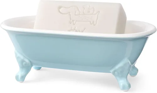 Bañera decorativa en miniatura con patas de garra de cerámica de 6.5", jabonera para jabón en barra, soporte para esponja de cocina y bandeja de