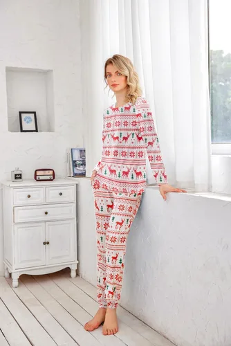 Miniatura 253 de Ekouaer Conjunto de pijama de manga larga para mujer, ropa de dormir suave con cuello redondo y bolsillos