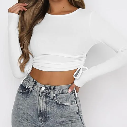 Miniatura 2 de Kirozanny Camiseta corta básica con cuello en U para mujer, sin mangas, con cordón lateral, ajustada, para mujer