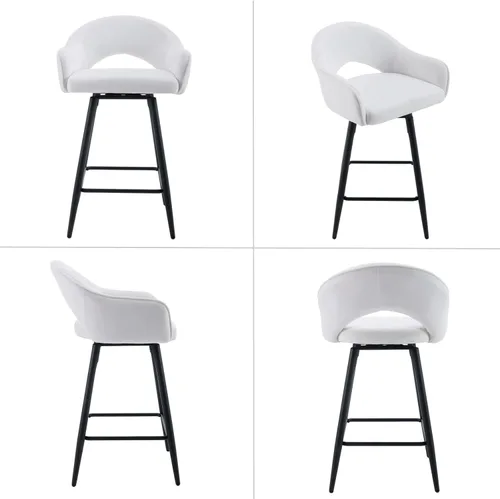 Miniatura 4 de HEAH-YO Juego de 2 taburetes de bar giratorios modernos de 27 pulgadas de altura de mostrador con respaldo y patas de metal negro, taburetes