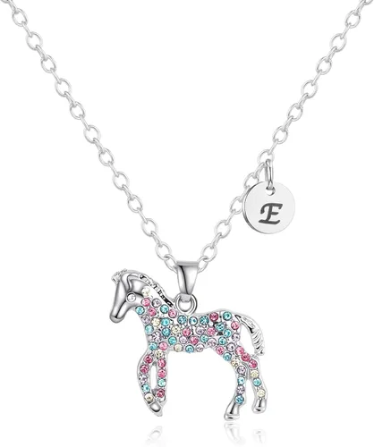 Collar de caballo para niñas, regalo de 26 iniciales, joyería de caballo, joyería de caballo colorida con letra de circonita cúbica, inicial, collar