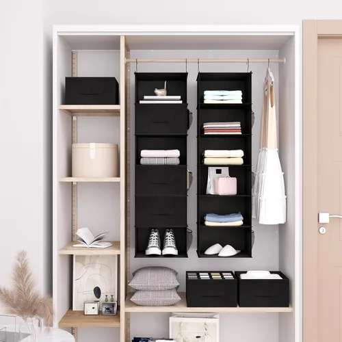 Miniatura 6 de Organizador colgante de armario de 6 estantes con cajones, almacenamiento de ropa plegable, portátil, estantes colgantes para ropa y zapatos, 47 x