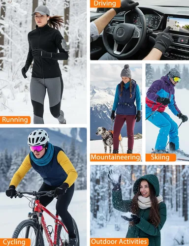 Miniatura 7 de AURUZA Guantes de invierno para hombres, guantes de ciclismo resistentes al viento para clima frío para hombres, guantes de correr al aire libre