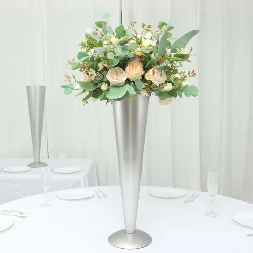 Miniatura 27 de Efavormart - Juego de 2 centros de mesa de trompeta con adornos de cristal transparente de 31 pulgadas, jarrón reversible de plástico para flores
