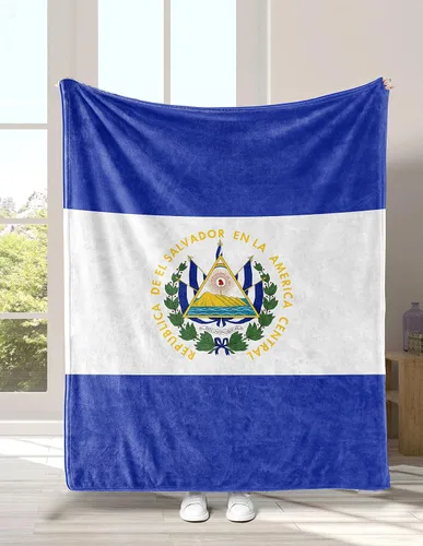 Manta patriótica de franela azul suave de El Salvador, regalo para mujeres y hombres, manta mullida para sofá regazo, para interiores y exteriores,