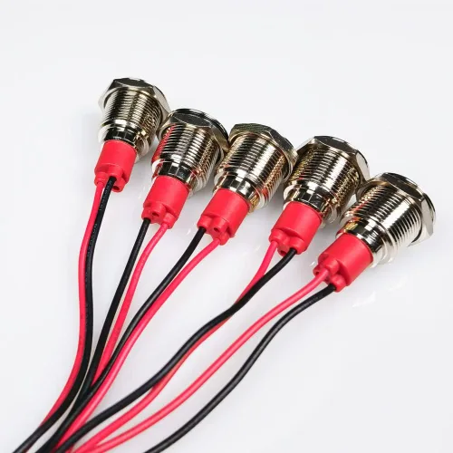 Miniatura 4 de Gebildet 5 unids 0.472 in AC/DC 12-24V LED indicador de metal luz impermeable señal lámpara piloto Dash direccional coche camión barco con alambre