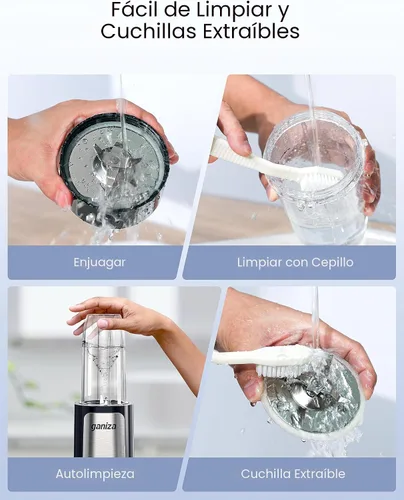 Miniatura 6 de Ganiza Licuadora para batidos, 14 licuadoras personales para batidos y batidos para cocina con 3 tazas portátiles (1 x 24 onzas y 2 x 17 onzas)