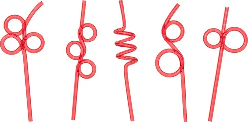 Fiesta First 10 Pajitas Cortas Locas y Divertidas Premium para Niños, Pajitas Rojas en Espiral Coloridas de Diversión Retorcida y Giratoria para Rojo