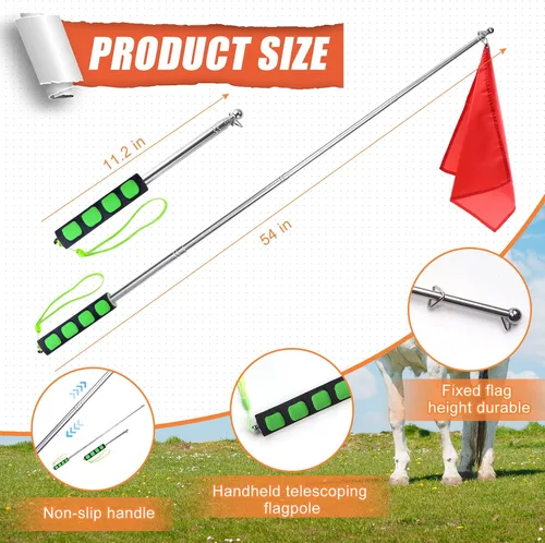 Miniatura 2 de 5 banderas de entrenamiento de caballos y poste telescópico de 55 pulgadas con gancho para lanzarse, bandera retráctil de equipo de entrenamiento