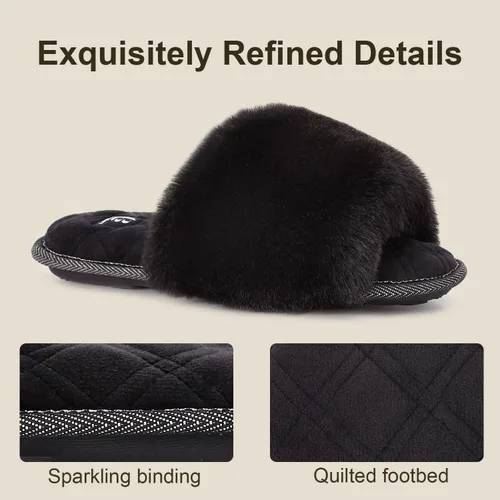 Miniatura 4 de LongBay Pantuflas de espuma viscoelástica de piel sintética para mujer, cómodas y planas, con puntera abierta, cómodas sandalias de casa