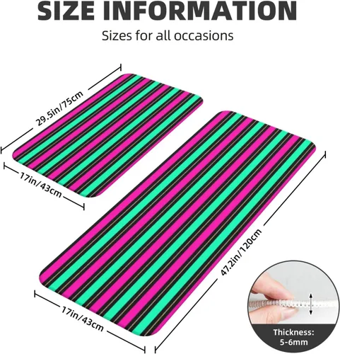 Miniatura 3 de Antifatigue Kitchen Mats for Floor 2 Piece - Retro Color Line Print Kitchen Rugs Washable, Non Slip Runner Rug Standing Mat for