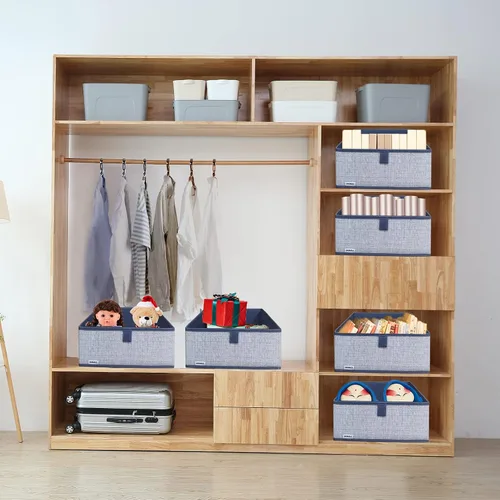 Miniatura 5 de Paquete de 3 contenedores de almacenamiento para armario, caja de almacenamiento grande trapezoidal, cestas de tela plegables para organizar ropa