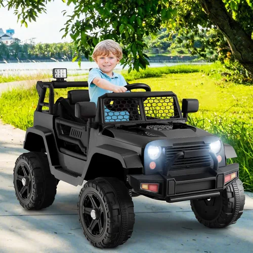 Miniatura 2 de OLAKIDS Camión de paseo para niños, vehículo eléctrico de 12 V con control remoto, juguete a batería para niños pequeños con 2 velocidades, Negro