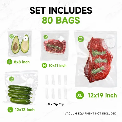 Miniatura 2 de Bolsas selladoras al vacío Vixino, 80 bolsas selladoras al vacío reutilizables para alimentos, sin BPA, preparación de comidas y cocción sous vide