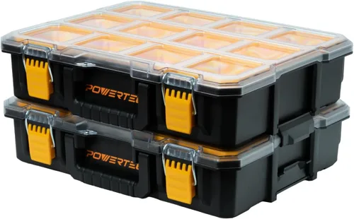 Miniatura 19 de POWERTEC Caja organizadora de herramientas apilable con separadores extraíbles, 17 compartimentos, entrelazado, diseño portátil, paquete de 2 Caja