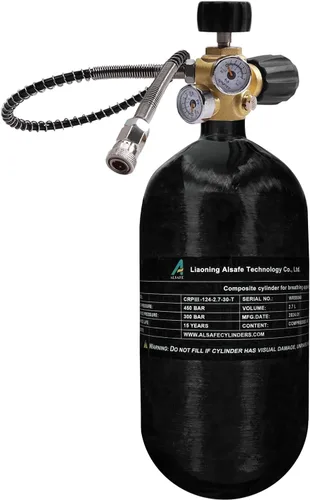 Miniatura 14 de TUXING Tanque de buceo de fibra de carbono 4500Psi 2.7L con medidor de regulador de válvula de llenado de paintball, cilindro compuesto de alta