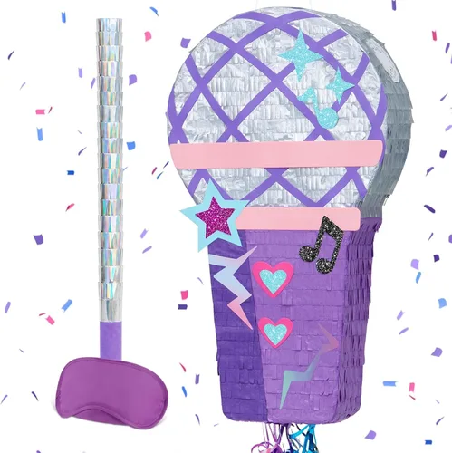 Miniatura 46 de Piñata plegable de unicornio, suministros para fiesta de cumpleaños, piñata extensible con bate y flecos, decoración de fiesta temática, piñatas