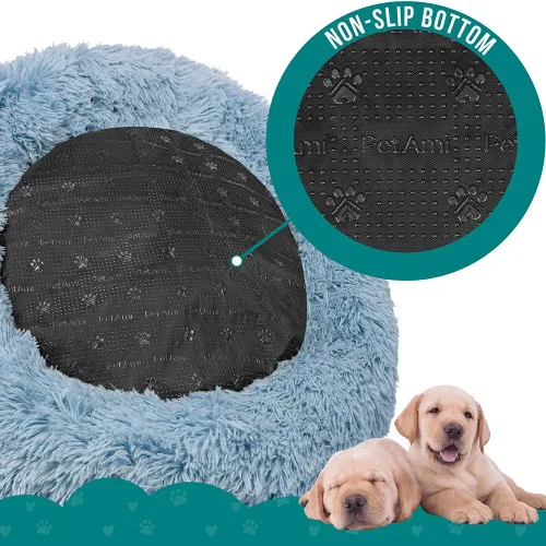 Miniatura 5 de PetAmi Cama calmante para perros y gatos pequeños y medianos, 23 camas redondas en forma de dona, cama lavable y esponjosa de piel sintética