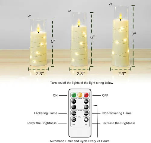 Miniatura 5 de Eebuss Velas sin llama con cuerda de estrella incrustada, velas LED de pilar a pilas con temporizador y control remoto, decoración del hogar