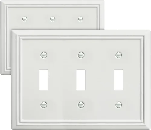Miniatura 16 de Paquete de 2 cubiertas para interruptor de luz, placa de pared de triple palanca de níquel satinado, cubierta de placa de interruptor de metal