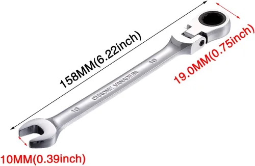 Miniatura 2 de KATUR Juego de llaves de trinquete de 0.394 pulgadas (0.394 in) con cabezal pivotante flexible, llave combinada de trinquete, herramienta métrica