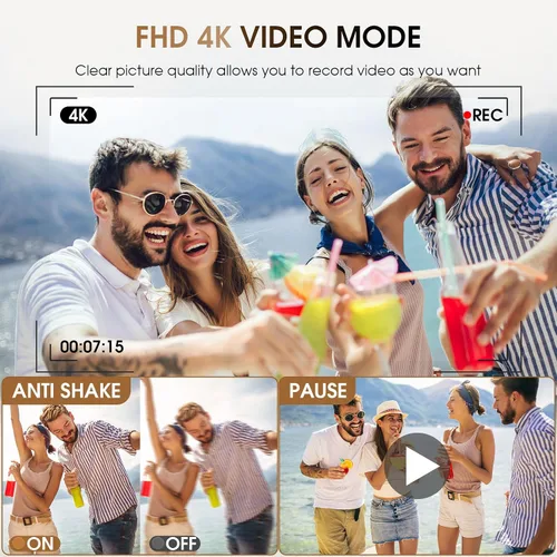 Miniatura 3 de Cámara digital 4K con tarjeta SD, cámara de apuntar y disparar de 48 MP con visor de flash y dial, cámara de vlogging antivibración, zoom 16X, 2