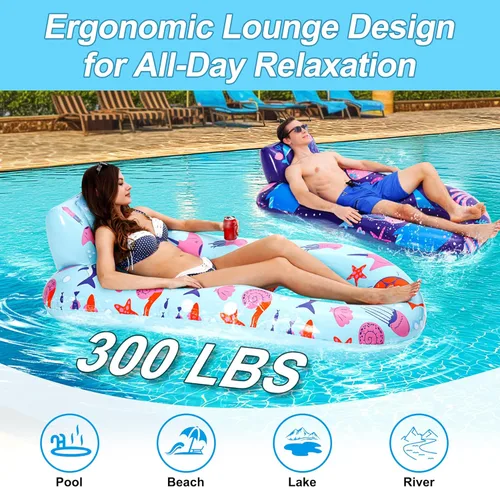 Miniatura 4 de PuppyuWill Paquete de 2 flotadores de piscina para adultos, flotador inflable para piscina, resistente con soporte para tazas, respaldo