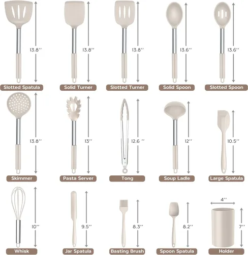 Miniatura 2 de Onader Juego de 15 utensilios de cocina de silicona, juego de utensilios de cocina con soporte para utensilios de cocina antiadherentes, mango