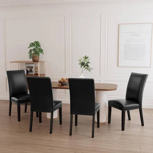 Miniatura 13 de PADMA HOUSE Grey Parsons - Juego de 4 sillas de comedor tapizadas, de piel sintética, con ribete de cabeza de clavo, moderna silla auxiliar sin Gris
