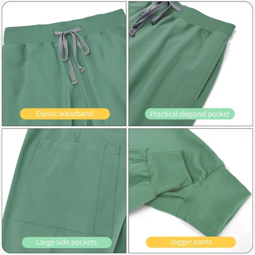 Miniatura 3 de VIAOLI Conjunto de ropa quirúrgica clásica con cuello en V y pantalón deportivo de yoga, uniforme médico de enfermería para mujer, conjunto