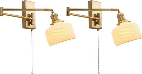 Miniatura 16 de MWL14A-2 - Juego de 2 apliques de pared dorados cepillados, lámparas de pared industriales retro con cadena de tracción, apliques de tocador
