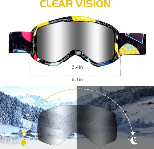 Miniatura 2 de Gafas de esquí para niños, gafas de snowboard para niños y niñas, jóvenes, OTG gafas de esquí antivaho con correa antideslizante