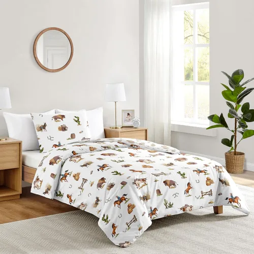 Sweet Jojo Designs Juego de edredón individual de 2 piezas (vaquero occidental) para niños, ropa de cama para niños, ropa de cama en una bolsa con