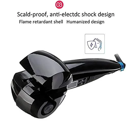 Miniatura 6 de Máquina de rizador de cerámica automática Temperatura de voltaje universal ajustable, rizador de pelo profesional Máquina de cerámica giratoria Negro