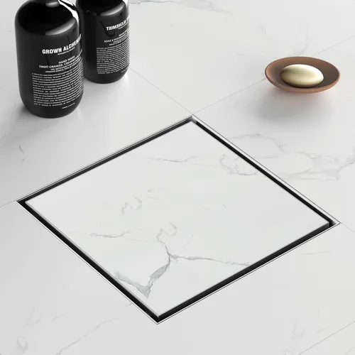 Miniatura 11 de Sharpeye - Drenaje cuadrado de 4 pulgadas con rejilla extraíble de inserción de baldosas, drenaje de piso cuadrado para ducha de acero inoxidable