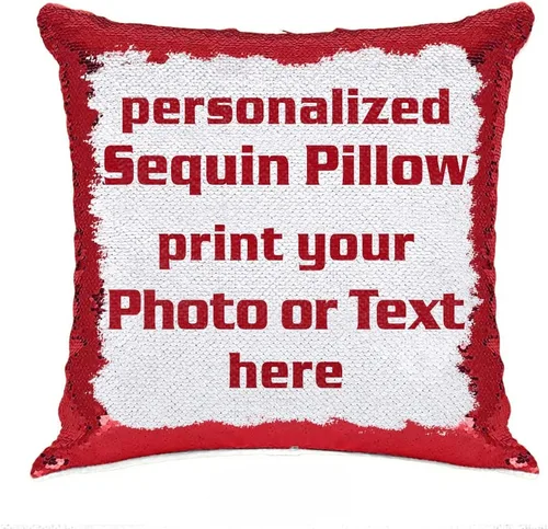 Miniatura 8 de Funda de almohada con lentejuelas para fotos/texto, imagen oculta, regalo personalizado único para amigos, familia, mascotas, lentejuelas negras