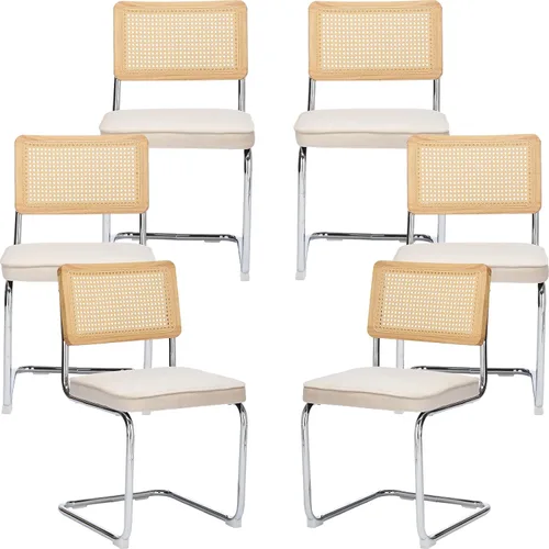 Miniatura 16 de ODUSE-DAILY Black Modern Rattan Dining Chairs Set of 4, Linen Fabric Upholstered Kitchen & Dining Room Chairs Set of 4, Sillas de Comedor, Cane
