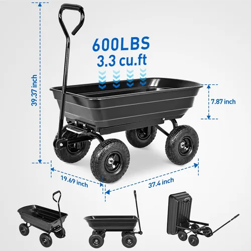 Miniatura 2 de Yesker Carros de Jardín - Carro Volquete de 600 libras con Ruedas Inflables Todo Terreno para Patio, Césped, Granjas, Jardinería - Carretilla