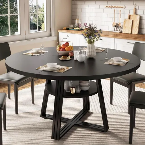 Miniatura 8 de GarveeHome Mesa de comedor redonda para 4-6, 47.2 pulgadas, mesa de cocina de granja con almacenamiento, mesas de comedor circulares para cocina
