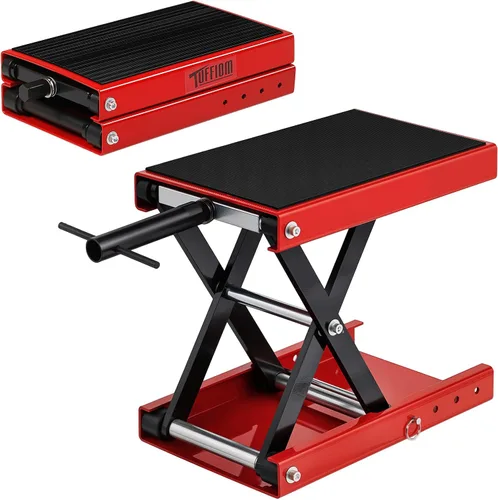 TUFFIOM 1100LBS Gato de elevación de tijera para motocicleta, altura ajustable con superficie superior de goma y pin de seguridad, soporte central
