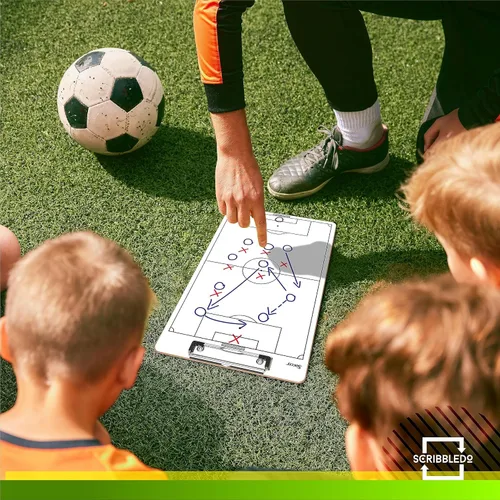 Miniatura 5 de Scribbledo Tabla de entrenamiento de fútbol de borrado en seco de 15 x 9 pulgadas, pizarra blanca de fútbol para entrenadores, accesorios