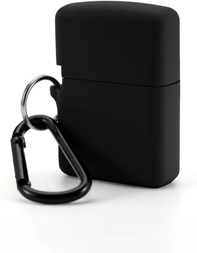 Funda de silicona para encendedor Zippo clásico, funda protectora antipérdida, funda de goma para la piel, accesorios con mosquetón de metal, Negro