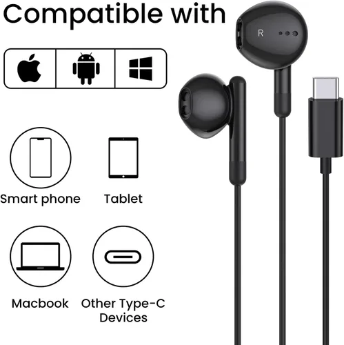 Miniatura 8 de Auriculares USB C para iPhone 17 16 15 Pro Max Plus iPad Pro USB C Auriculares con micrófono Control de volumen USBC auriculares con cable USB tipo