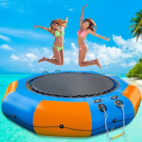 Miniatura 8 de Trampolín inflable de agua para lago, trampolín flotante de agua de 10 pies/12 pies para adultos, plataforma de natación portátil con bomba