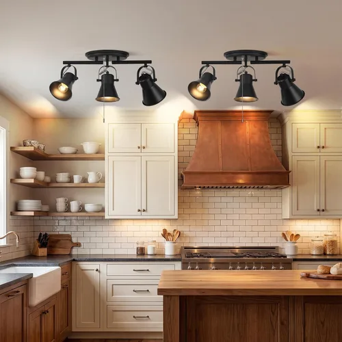 Miniatura 4 de Iluminación de pista de 3 luces con cadena de tracción, lámpara de techo ajustable negra, accesorios de iluminación de pista giratoria para cocina