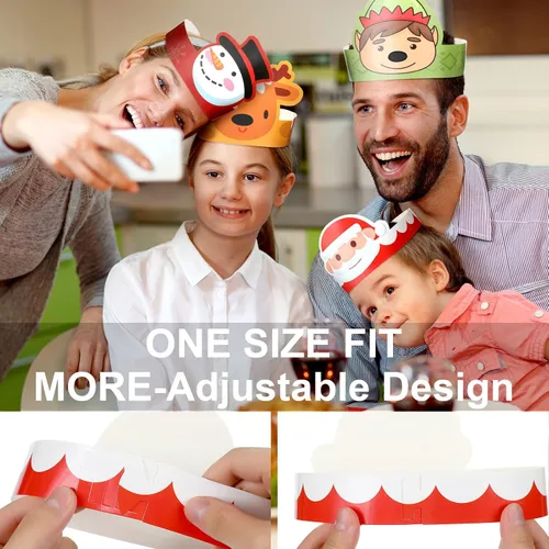Miniatura 4 de Skylety 40 sombreros de fiesta de papel de Navidad para niños, ajustable, corona de papel, diadema, Papá Noel, elfo, reno, muñecos de nieve, hombre